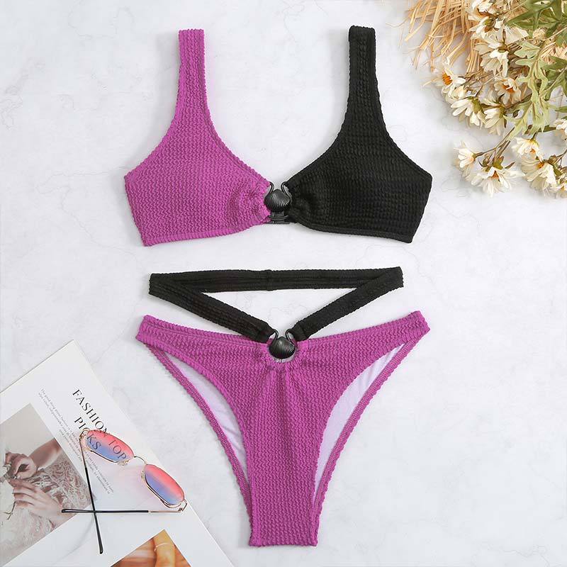 Contrast Color Bikini Swimsuit Women Wave Pattern Split Swimsuit Bella Mia